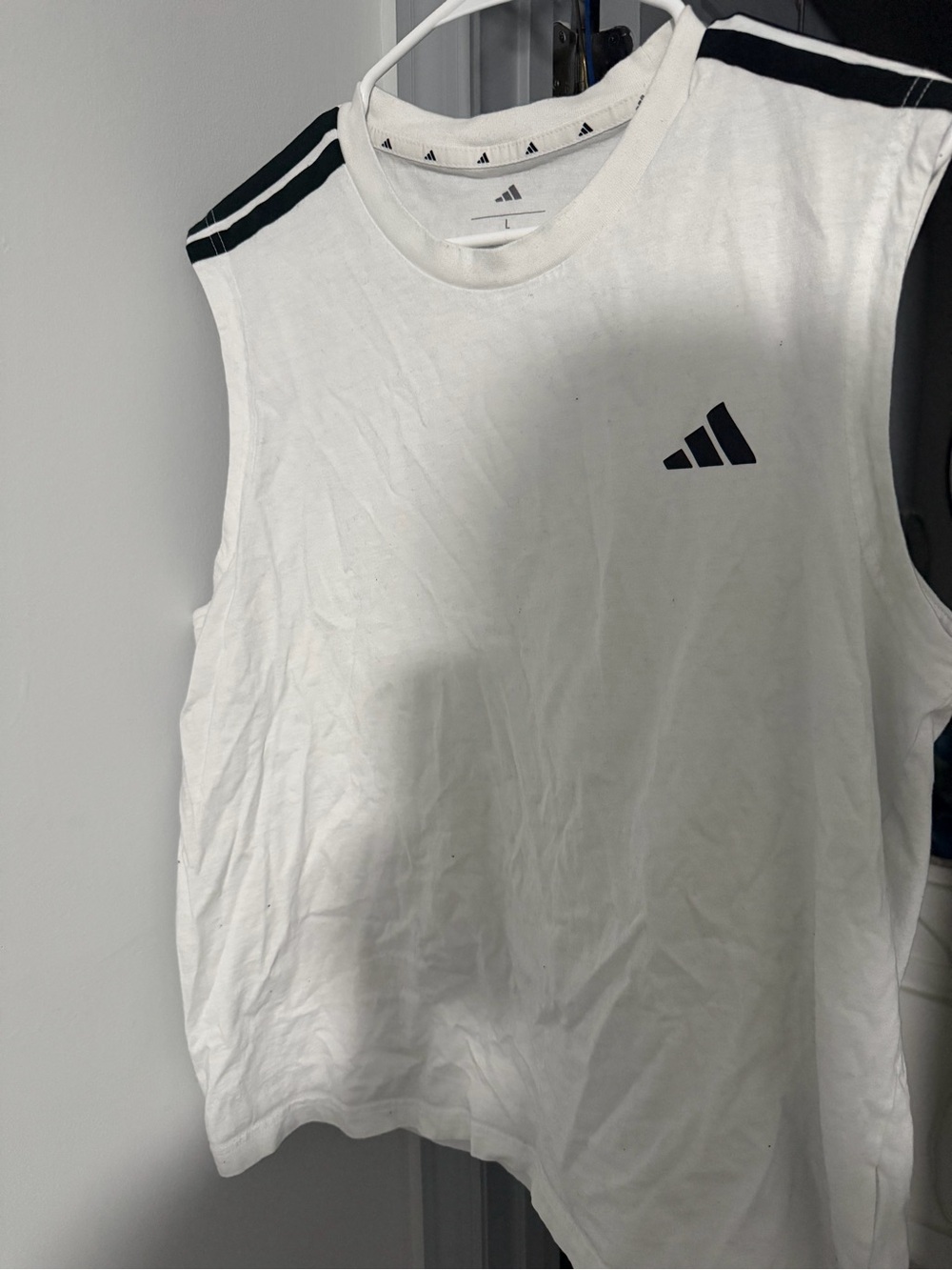 Adidas Men’s Large White Black 3 Stripe Sleeveless Cutoff Tank Top